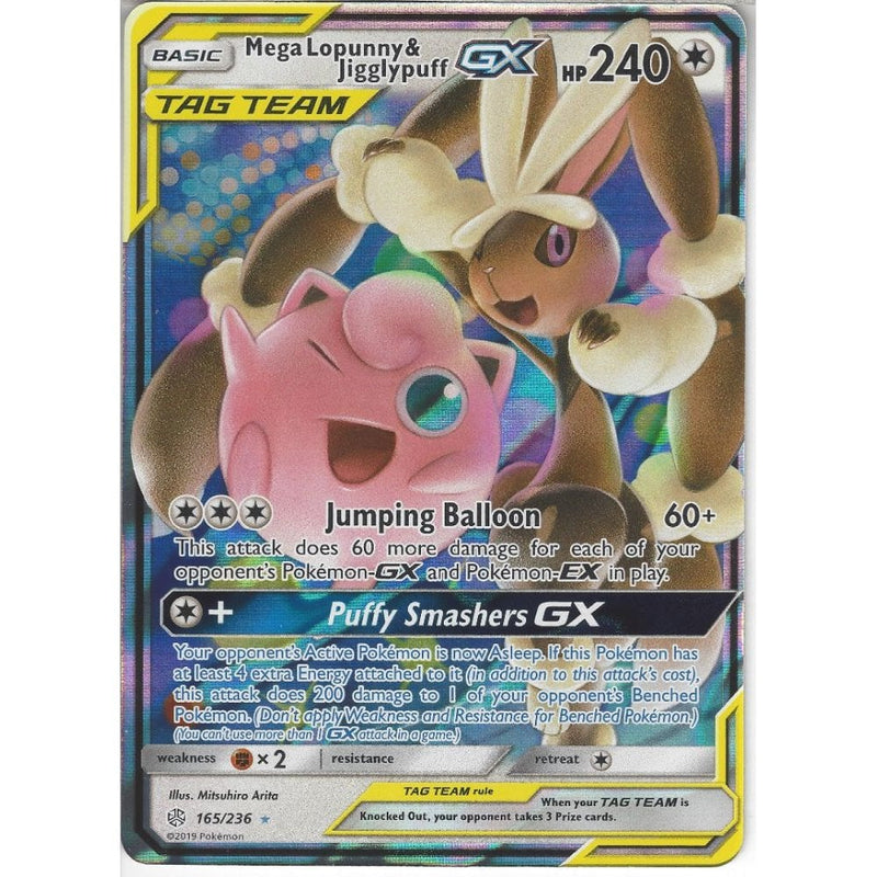 Pokemon Trading Card Game 165/236 Mega Lopunny &amp; Jigglypuff TAG TEAM GX | Rare Holo GX Card | SM12 Cosmic Eclipse