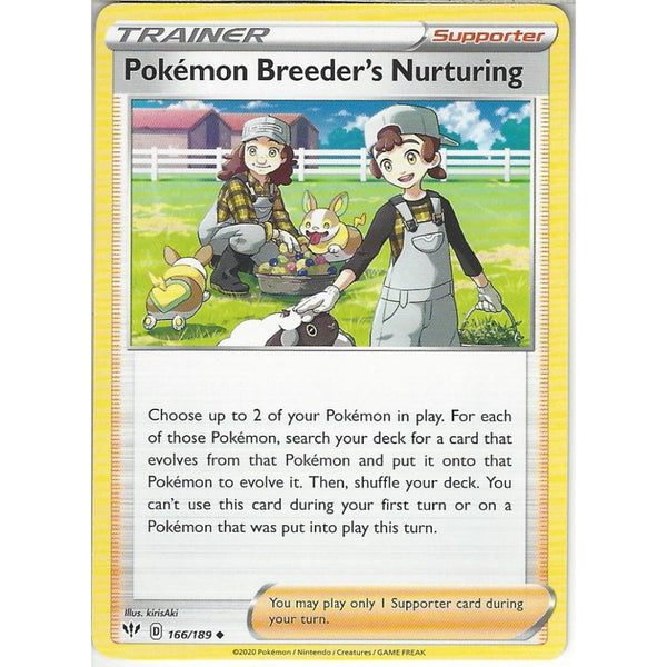 Pokemon Trading Card Game 166/189 Pokémon Breeder's Nurturing | Uncommon Card | SWSH-03 Darkness Ablaze