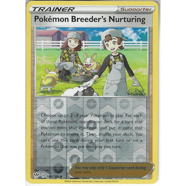 Pokemon Trading Card Game 166/189 Pokémon Breeder's Nurturing | Uncommon Reverse Holo Card | SWSH-03 Darkness Ablaze