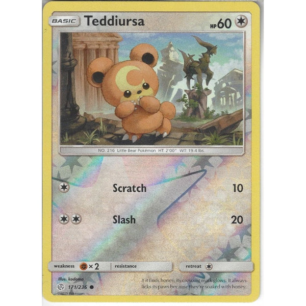 Pokemon Trading Card Game 171/236 Teddiursa | Common Reverse Holo Card | SM12 Cosmic Eclipse
