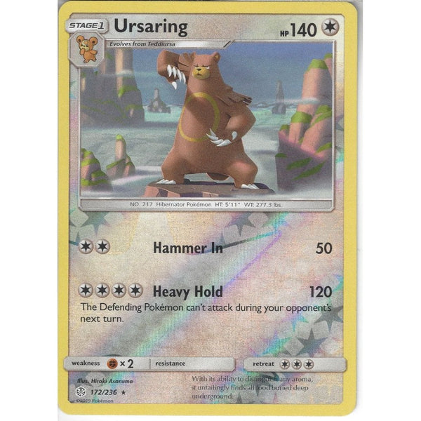 Pokemon Trading Card Game 172/236 Ursaring | Rare Reverse Holo Card | SM12 Cosmic Eclipse