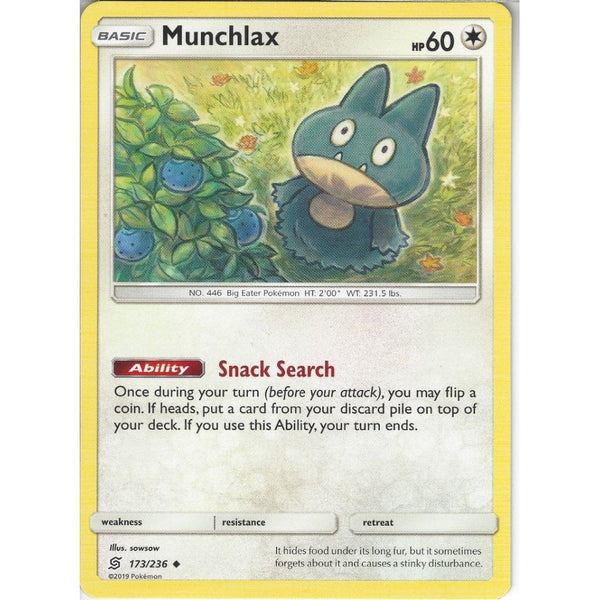 Pokemon Trading Card Game 173/236 Munchlax | Uncommon Card | SM11 Unified Minds
