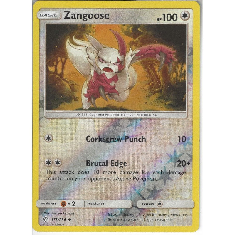 zangoose pokemon card 173/236 Zangoose | Uncommon Reverse Holo Card | SM12 Cosmic Eclipse