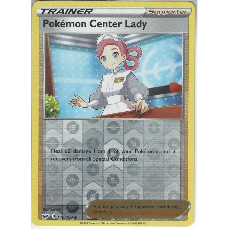 Pokemon Trading Card Game 176/202 Pokémon Center Lady | Uncommon Reverse Holo Card | Sword &amp; Shield (Base Set)