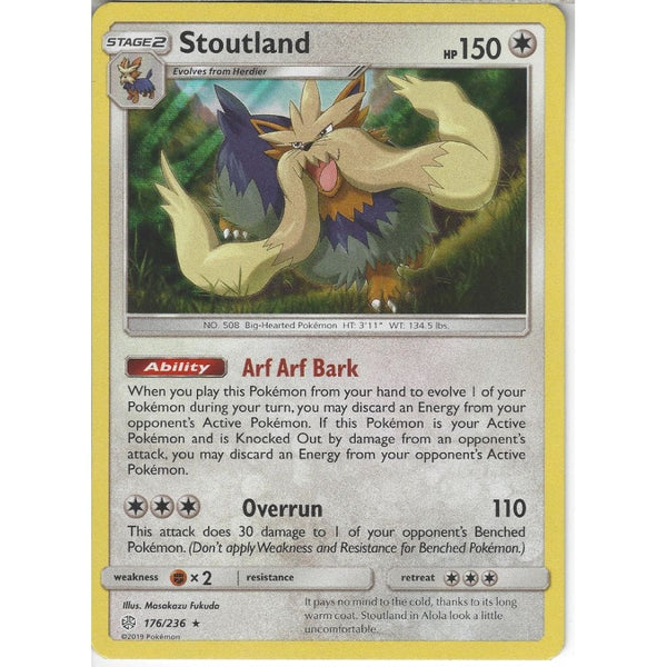 Pokemon Trading Card Game 176/236 Stoutland | Rare Holo Card | SM12 Cosmic Eclipse
