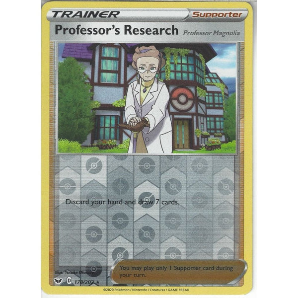 Pokemon Trading Card Game 178/202 Professor's Research | Rare Reverse Holo Card | Sword &amp; Shield (Base Set)