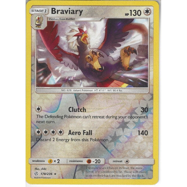 Pokemon Trading Card Game 178/236 Braviary | Rare Reverse Holo Card | SM12 Cosmic Eclipse