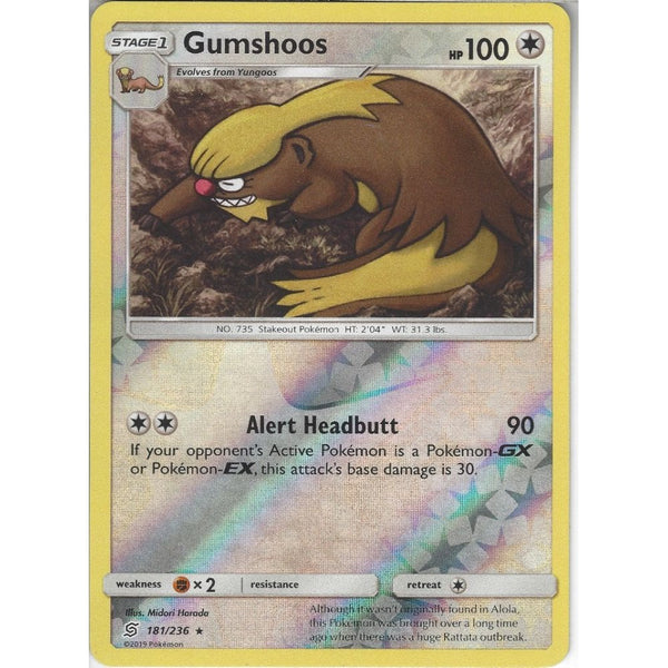 Pokemon Trading Card Game 181/236 Gumshoos | Rare Reverse Holo Card | SM11 Unified Minds