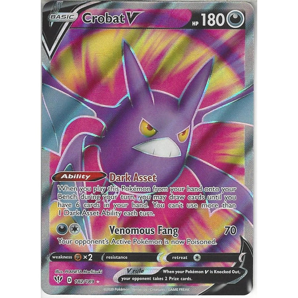 Pokemon Trading Card Game 182/189 Crobat V | Rare Ultra Card | SWSH-03 Darkness Ablaze