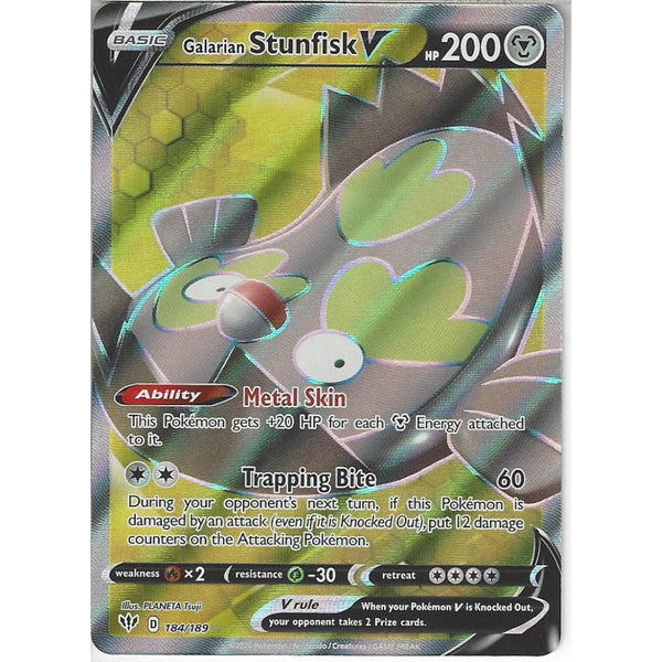 Pokemon Trading Card Game 184/189 Galarian Stunfisk V | Rare Ultra Card | SWSH-03 Darkness Ablaze
