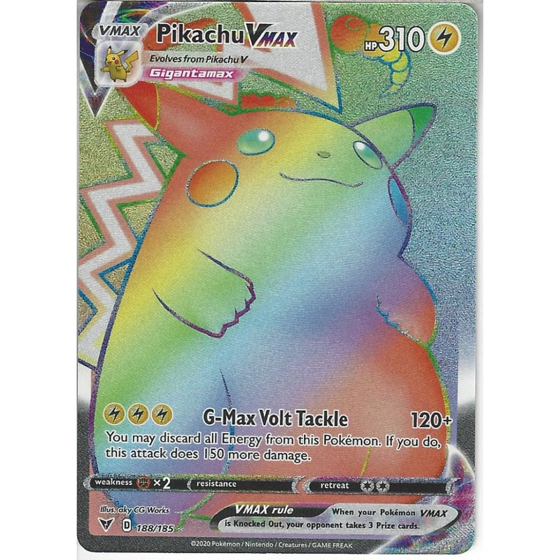 188/185 Pikachu VMAX | Rare Rainbow Card | SWSH-04 Vivid Voltage - Recaptured LTD 188/185 Pikachu VMAX | Rare Rainbow Card | SWSH-04 Vivid Voltage - Recaptured LTD