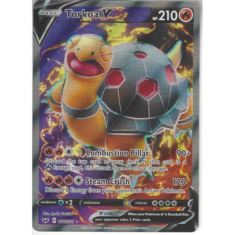 188/202 Torkoal V | Rare Ultra Card | Sword & Shield (Base Set) - Recaptured LTD 188/202 Torkoal V | Rare Ultra Card | Sword & Shield (Base Set) - Recaptured LTD