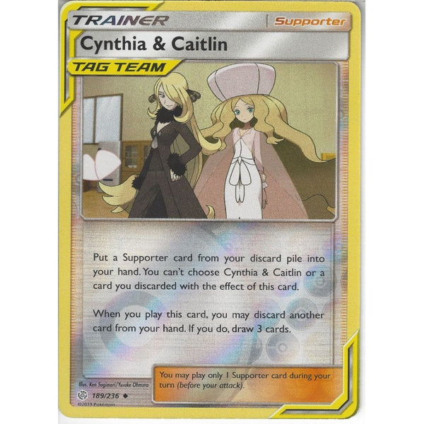 Pokemon Trading Card Game 189/236 Cynthia &amp; Caitlin | Uncommon Reverse Holo Card | SM12 Cosmic Eclipse