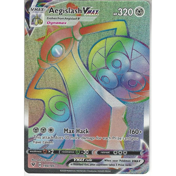 Pokemon Trading Card Game 190/185 Aegislash VMAX | Rare Rainbow Card | SWSH-04 Vivid Voltage