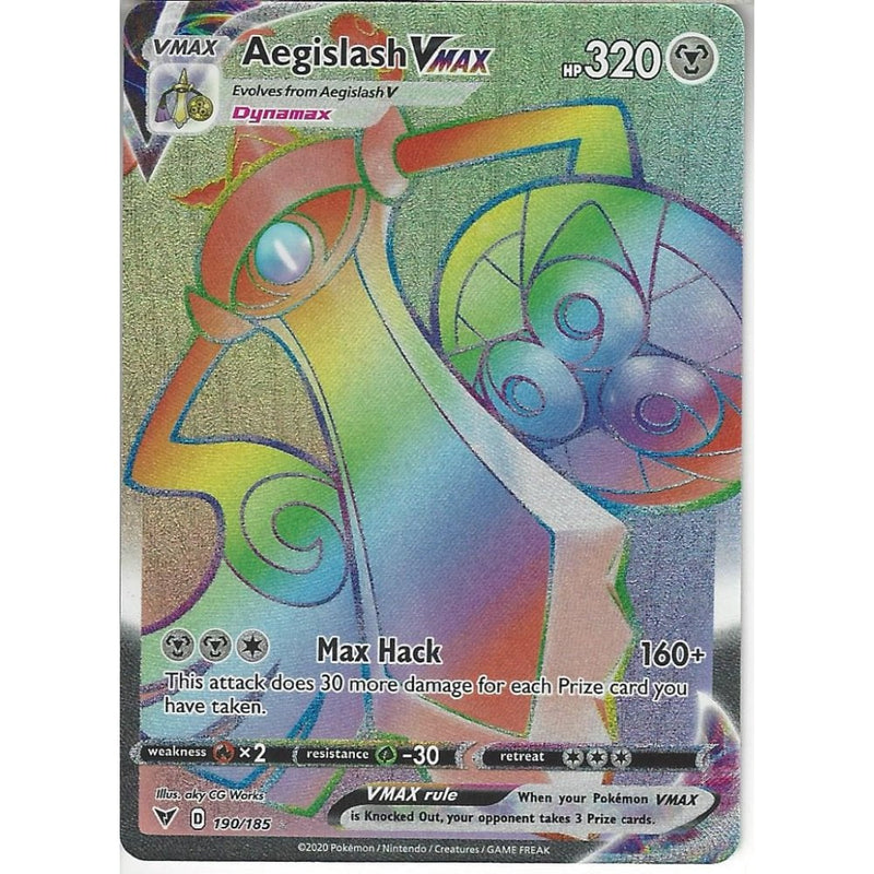 Pokemon Trading Card Game 190/185 Aegislash VMAX | Rare Rainbow Card | SWSH-04 Vivid Voltage