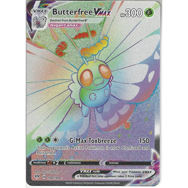Pokemon Trading Card Game 190/189 Butterfree VMAX | Rare Rainbow Card | SWSH-03 Darkness Ablaze