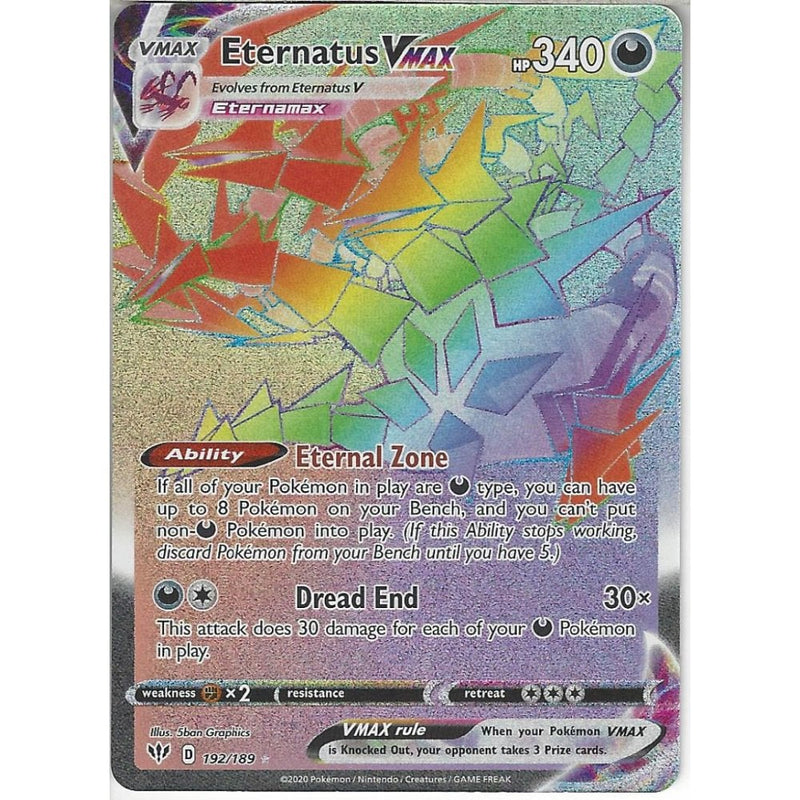 192/189 Eternatus VMAX | Rare Rainbow Card | SWSH-03 Darkness Ablaze - Recaptured LTD 192/189 Eternatus VMAX | Rare Rainbow Card | SWSH-03 Darkness Ablaze - Recaptured LTD