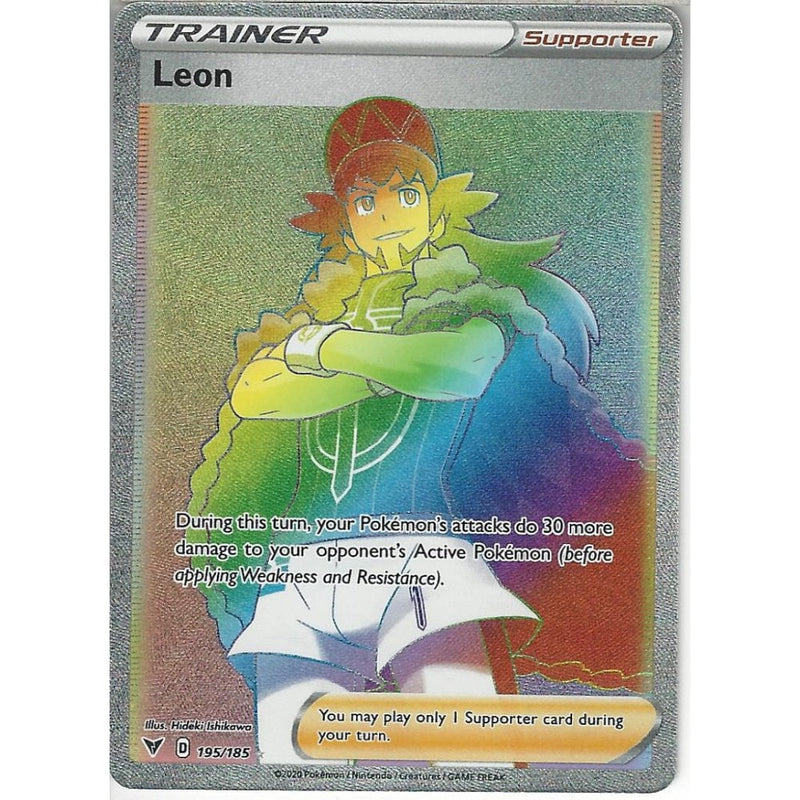 Pokemon Trading Card Game 195/185 Leon | Rare Rainbow Card | SWSH-04 Vivid Voltage