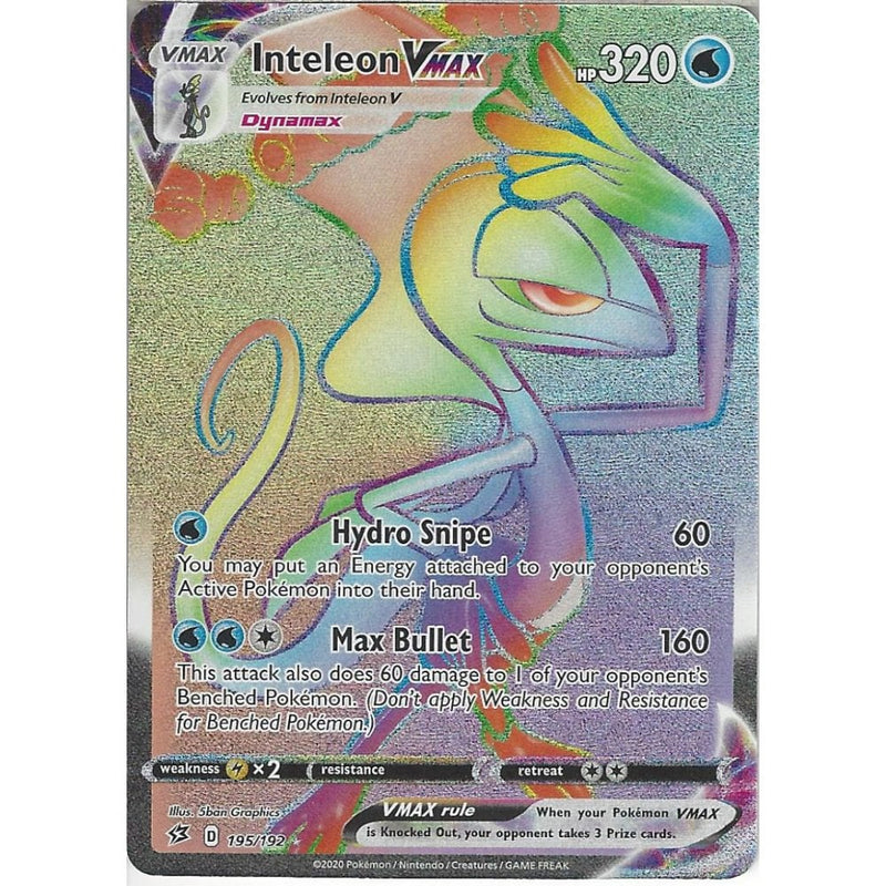 195/192 Inteleon VMAX | Full Art Rainbow Rare Card | Sword & Shield Re - Recaptured LTD 195/192 Inteleon VMAX | Full Art Rainbow Rare Card | Sword & Shield Re - Recaptured LTD