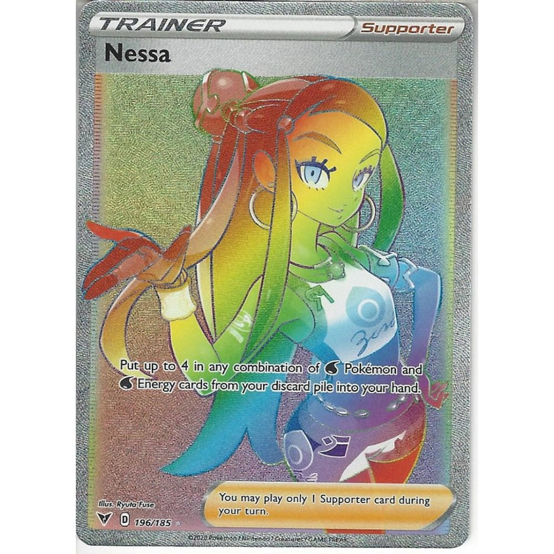 Pokemon Trading Card Game 196/185 Nessa | Rare Rainbow Card | SWSH-04 Vivid Voltage