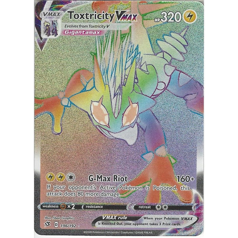 196/192 Toxtricity VMAX | Full Art Rainbow Rare Card | Sword & Shield - Recaptured LTD 196/192 Toxtricity VMAX | Full Art Rainbow Rare Card | Sword & Shield - Recaptured LTD