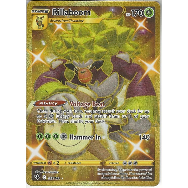 Pokemon Trading Card Game 197/189 Rillaboom | Secret Rare Card | SWSH-03 Darkness Ablaze