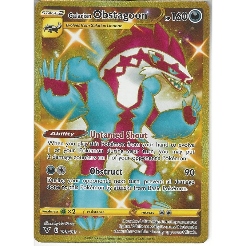 Pokemon Trading Card Game 198/185 Galarian Obstagoon | Secret Rare Card | SWSH-04 Vivid Voltage