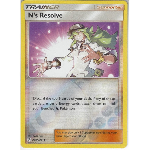 Pokemon Trading Card Game 200/236 N's Resolve | Uncommon Reverse Holo Card | SM12 Cosmic Eclipse