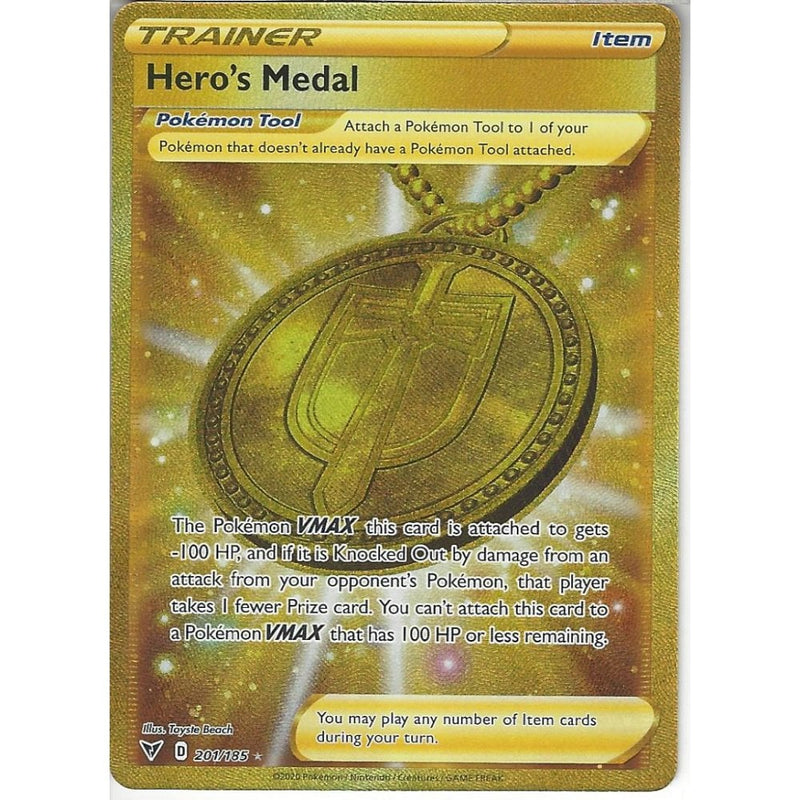 Pokemon Trading Card Game 201/185 Hero's Medal | Secret Rare Card | SWSH-04 Vivid Voltage