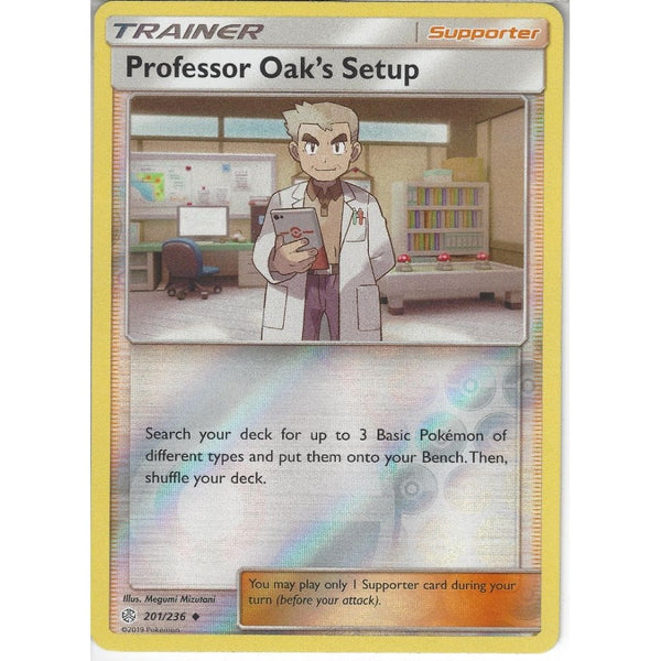 Pokemon Trading Card Game 201/236 Professor Oak's Setup | Uncommon Reverse Holo Card | SM12 Cosmic Eclipse