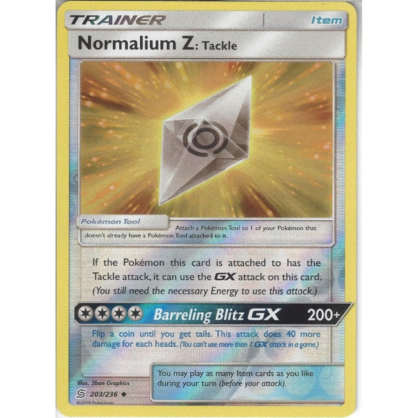Pokemon Trading Card Game 203/236 Normalium Z Tackle | Uncommon Reverse Holo Card | SM11 Unified Minds