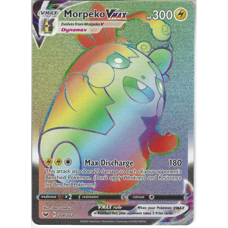 204/202 Morpeko VMAX | Rainbow Rare Card | Sword & Shield (Base Set) - Recaptured LTD 204/202 Morpeko VMAX | Rainbow Rare Card | Sword & Shield (Base Set) - Recaptured LTD