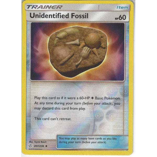 Pokemon Trading Card Game 207/236 Unidentified Fossil | Uncommon Reverse Holo Card | SM12 Cosmic Eclipse