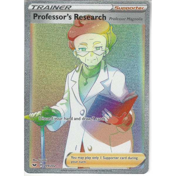 Pokemon Trading Card Game 209/202 Professor's Research | Rainbow Rare Card | Sword &amp; Shield (Base Set)