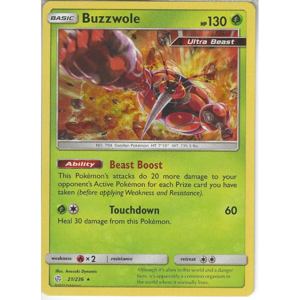 Pokemon Trading Card Game 21/236 Buzzwole | Rare Holo Card | SM12 Cosmic Eclipse