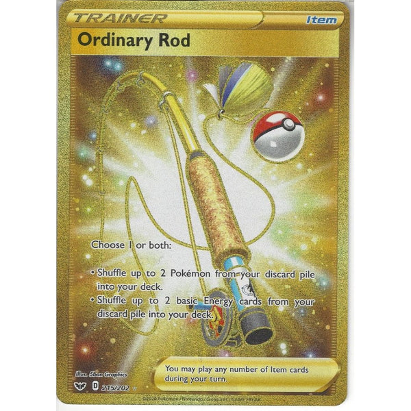 Pokemon Trading Card Game 215/202 Ordinary Rod | Secret Rare Card | Sword &amp; Shield (Base Set)