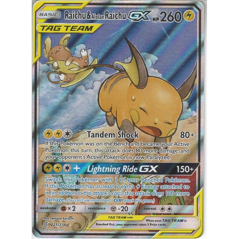 alolan raichu pokemon card 221/236 & Raichu TAG TEAM GX | Rare Ultra | SM11 Un Charizard V 2020 Pokemon element proof acrylic case and Cases:3 cases