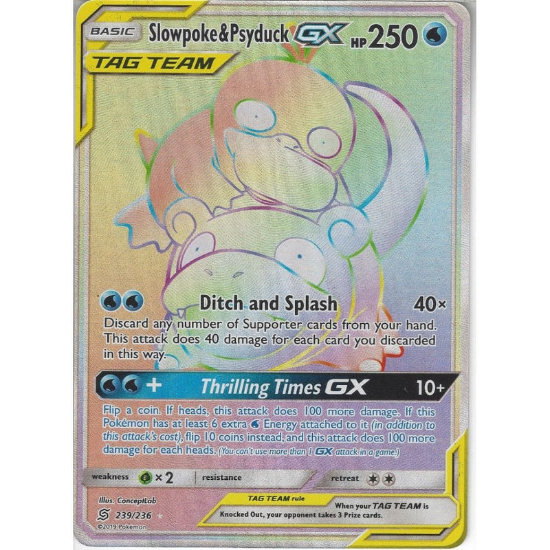 239/236 Slowpoke & Psyduck TAG TEAM GX | Rare Rainbow Card | SM11 Unif - Recaptured LTD 239/236 Slowpoke & Psyduck TAG TEAM GX | Rare Rainbow Card | SM11 Unif - Recaptured LTD