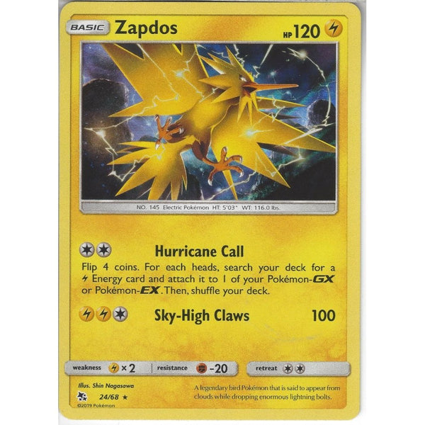 Pokemon Trading Card Game 24/68 Zapdos | Rare Holo Card | Hidden Fates