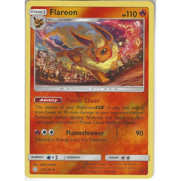 Pokemon Trading Card Game 25/236 Flareon | Uncommon Reverse Holo Card | SM12 Cosmic Eclipse