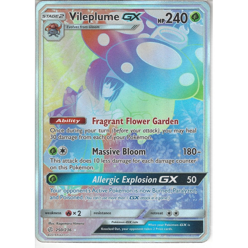 250/236 Vileplume GX | Rare Rainbow Card | SM12 Cosmic Eclipse - Recaptured LTD 250/236 Vileplume GX | Rare Rainbow Card | SM12 Cosmic Eclipse - Recaptured LTD