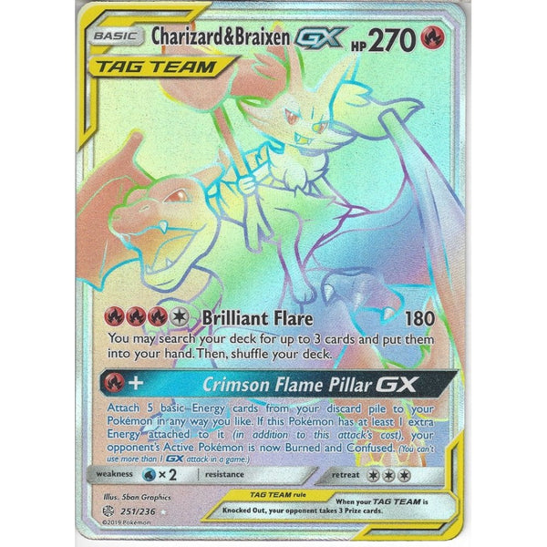 pokemon cards charizard and braixen 251/236 & TAG TEAM GX | Rare Rainbow Card | SM12 Cos Collectors Corner Quantity:Playset (4 Copies) these gold metal cards Rhino- | Unstable |