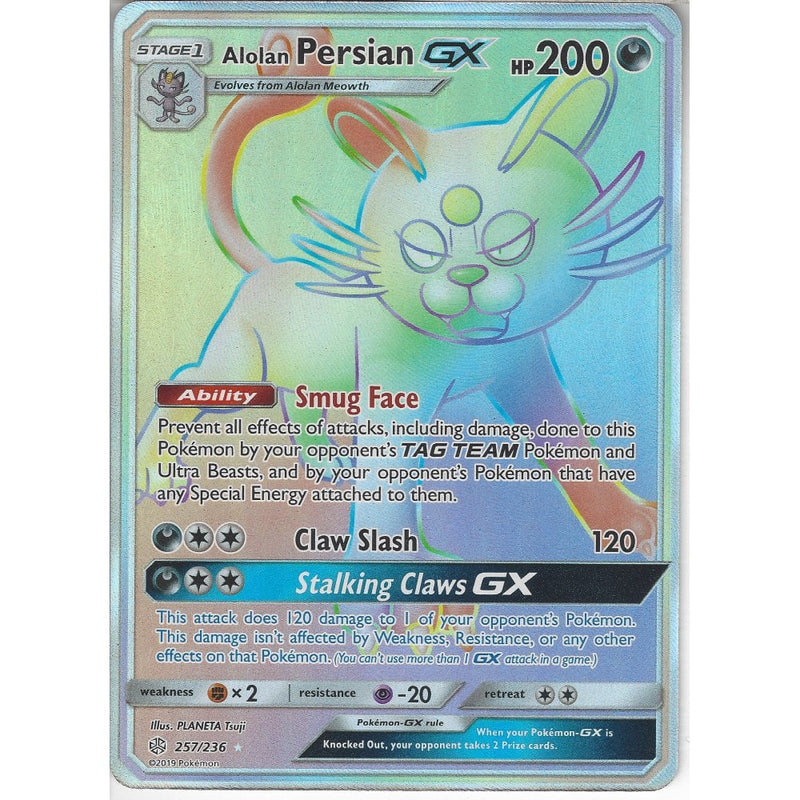 257/236 Alolan Persian GX | Rare Rainbow Card | SM12 Cosmic Eclipse - Recaptured LTD 257/236 Alolan Persian GX | Rare Rainbow Card | SM12 Cosmic Eclipse - Recaptured LTD