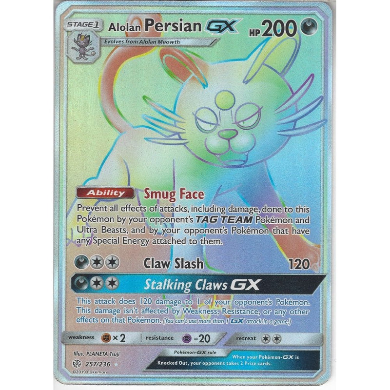 257/236 Alolan Persian GX | Rare Rainbow Card | SM12 Cosmic Eclipse