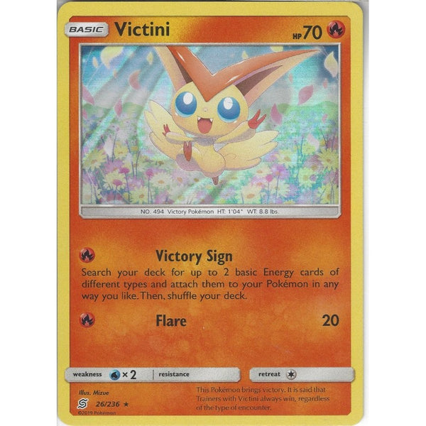 Pokemon Trading Card Game 26/236 Victini | Rare Holo Card | SM11 Unified Minds