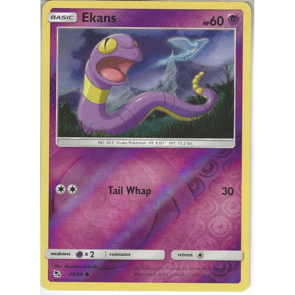 Pokemon Trading Card Game 26/68 Ekans | Common Reverse Holo Card | Hidden Fates