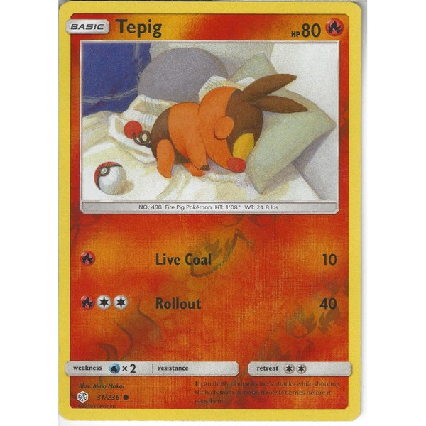 Pokemon Trading Card Game 31/236 Tepig | Common Reverse Holo Card | SM12 Cosmic Eclipse