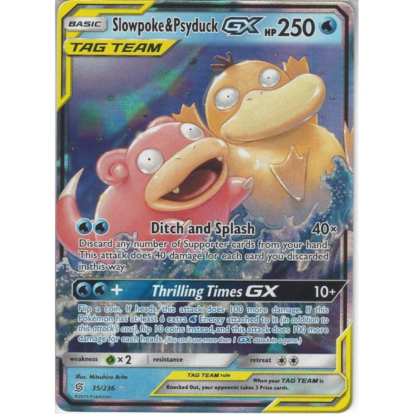 Pokemon Trading Card Game 35/236 Slowpoke &amp; Psyduck TAG TEAM GX | Rare Holo GX Card | SM11 Unified Minds