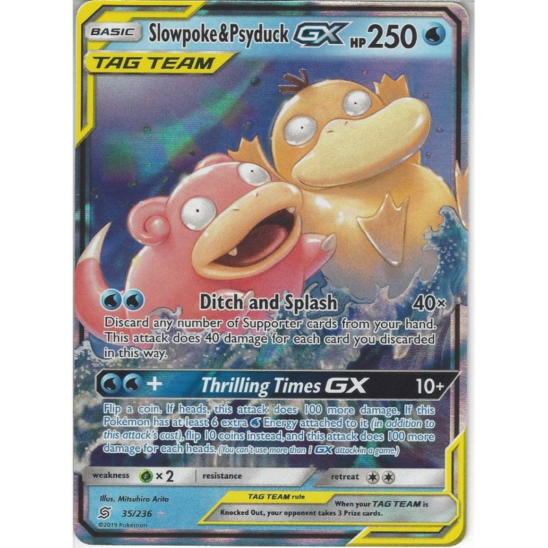 Pokemon Trading Card Game 35/236 Slowpoke &amp; Psyduck TAG TEAM GX | Rare Holo GX Card | SM11 Unified Minds