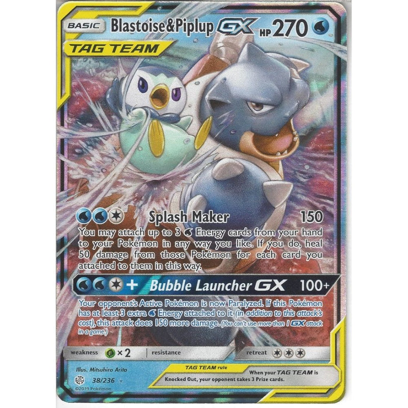 38/236 Blastoise & Piplup TAG TEAM GX | Rare Holo GX Card | SM12 Cosmi - Recaptured LTD 38/236 Blastoise & Piplup TAG TEAM GX | Rare Holo GX Card | SM12 Cosmi - Recaptured LTD